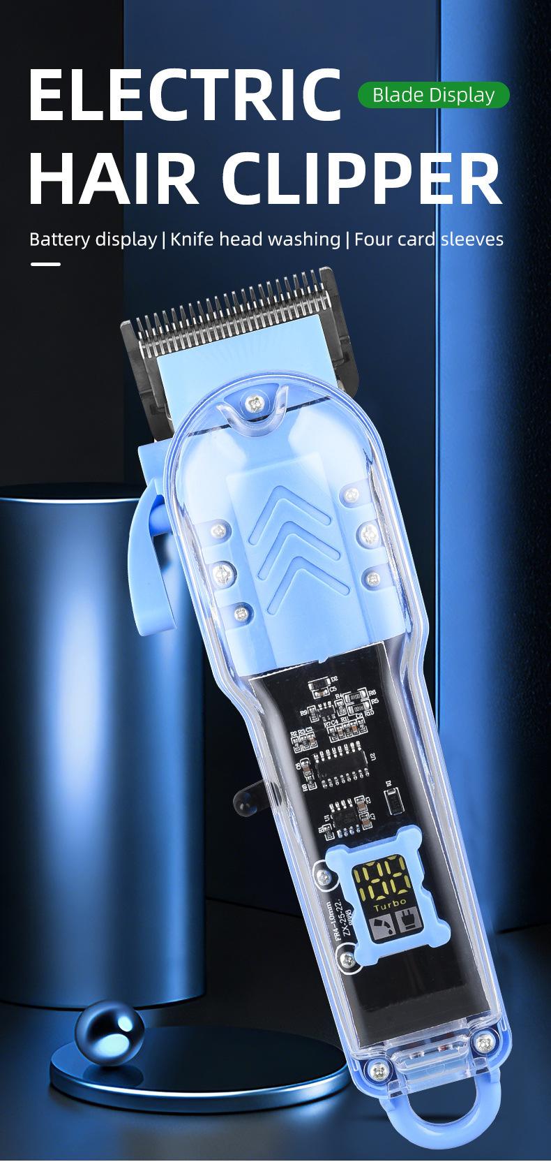 Professional hair clipper with transparent LCD digital display, electric hair clipper for barbershop, carving oil head electric trimmer, men's edge trimmer and shaver