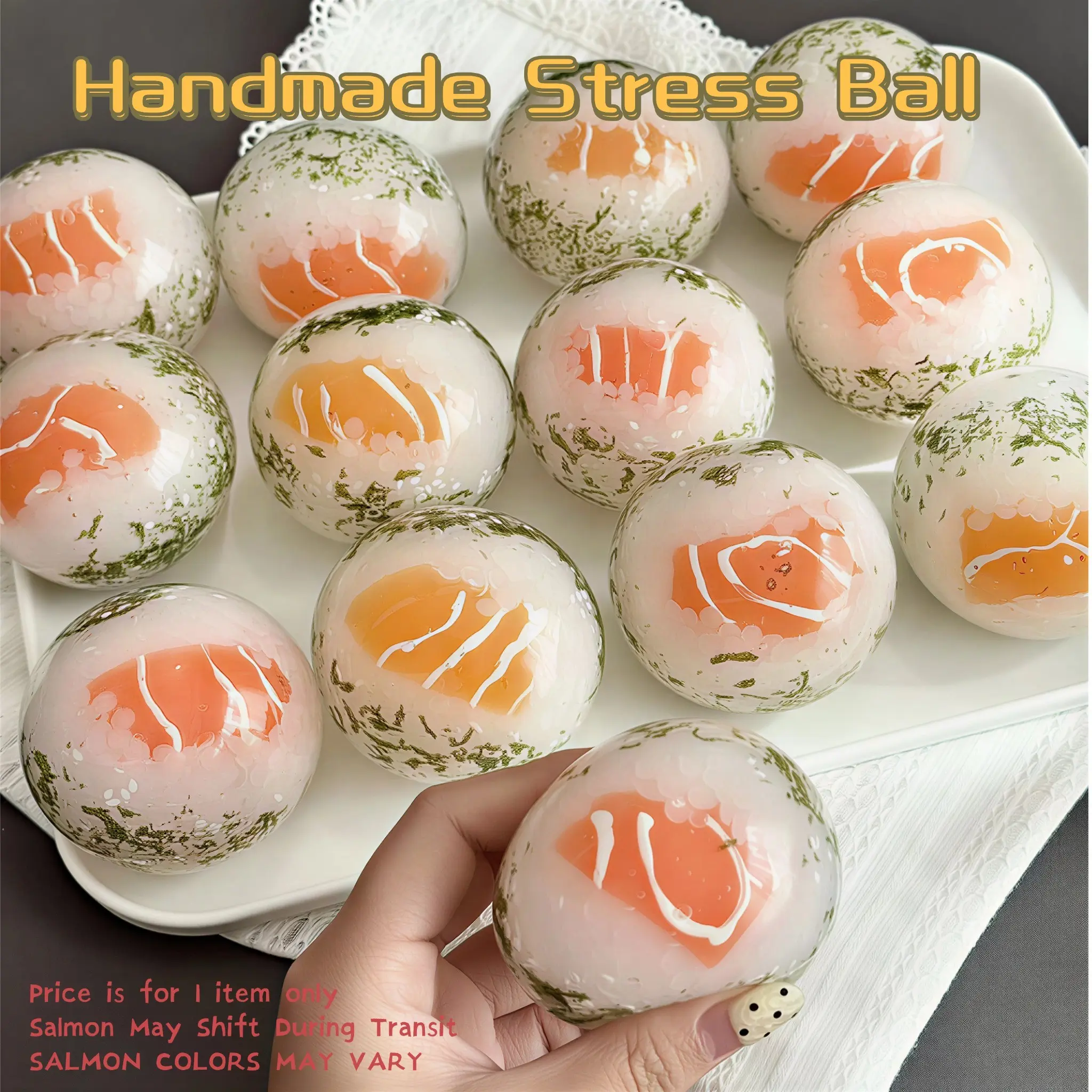 Salmon Sushi Handmade Balls, Random Colors and Patterns, Stress Relief Toy, TPR Squeeze Ball, Decompression Squeeze Balls, Unique Gift Idea, Perfect for Relaxation