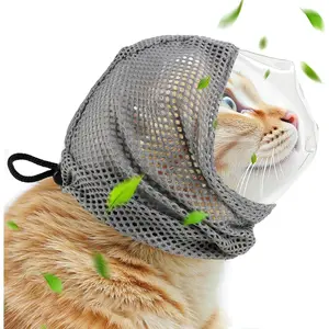 Adjustable Cat Muzzle for Grooming and Biting Prevention, Breathable TPU Material with 4 Anti-Scratch Gloves for Nail Trimming Bathing Vet Visits