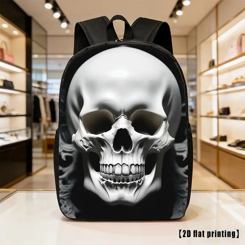 White Skull, a Lightweight And Spacious Unisex Backpack Featuring Adjustable Shoulder Straps And Side Pockets, Perfect for Everyday Use, Commuting, And Various Activities. Great for Hiking, Climbing, And Adventures