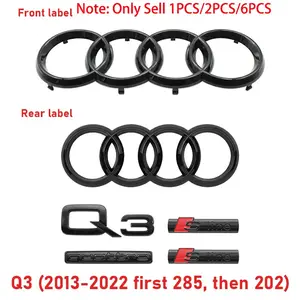 AUDI 4Ring Logo ABS Q3 Quattro Sline Emblem Letter Stickers Decal Car Hood Front Grill Emblem Rear Trunk Badge Sticker Auto Modification Accessories For Audi Q3 2013-2022