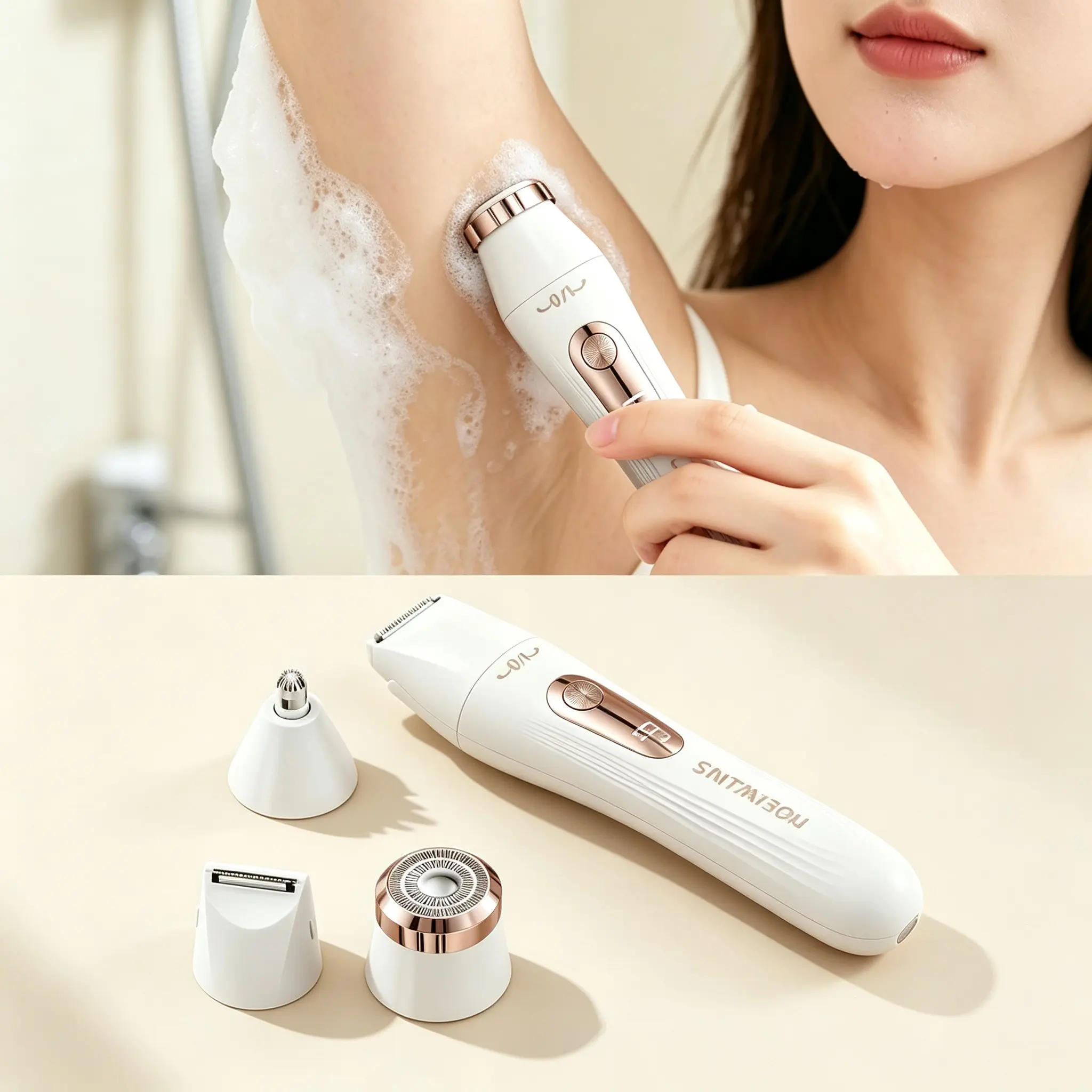 3-In-1 Portable Wireless Rechargeable Women's Electric Hair Trimmer, Full Body Grooming Tool for Underarms, Legs, Lips, Bikini Line