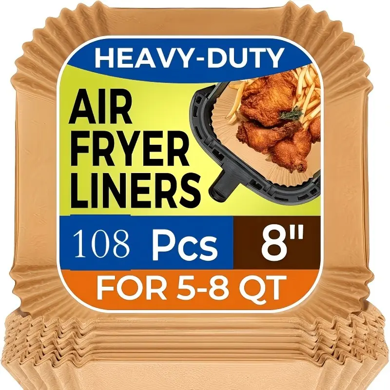 108pcs Air Fryer Liner, Non Stick Paper for Baking, Grilling, And Microwave Ovens - Easy to Clean, Single-layer Paper for Healthier Cooking - Baking Oil Paper
