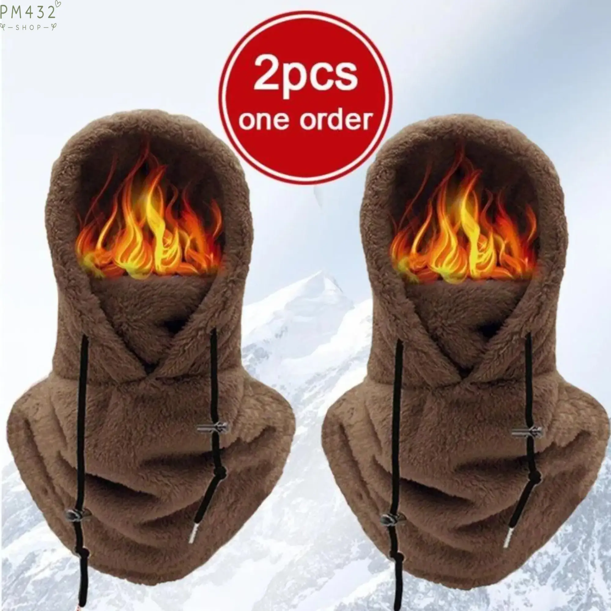 2 Pack Sherpa Balaclava Face Mask, Windproof Hood & Neck Warmer Set, Soft Fleece Winter Headwear for Men & Women, Dustproof Outdoor Gear for Motorcycle Riding, Hiking, Cycling, Skiing & Cold Weather Activities