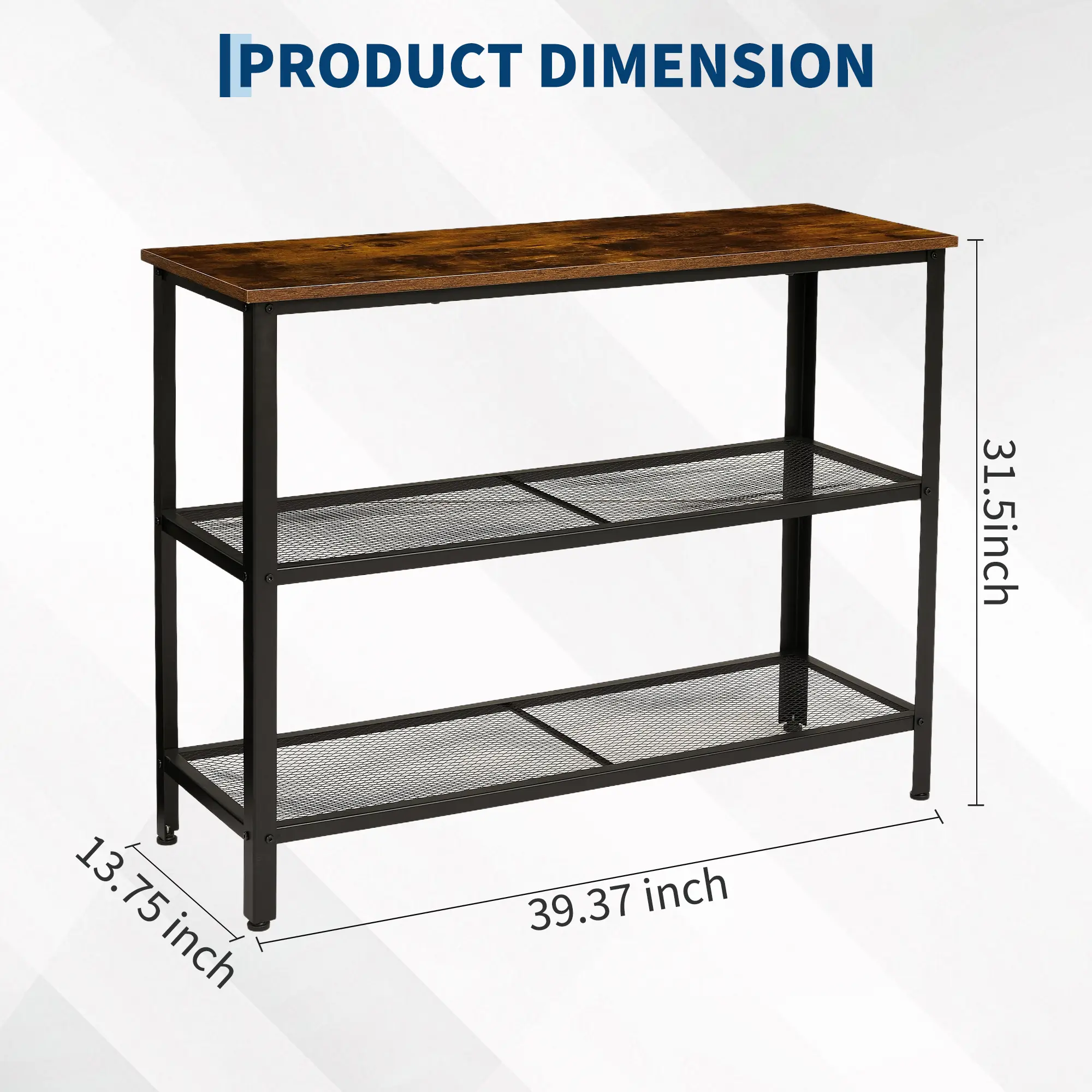 3 Tier Vintage Console Table Metal Frame Entryway Sofa Table Rustic Accent Display Shelf Living Room