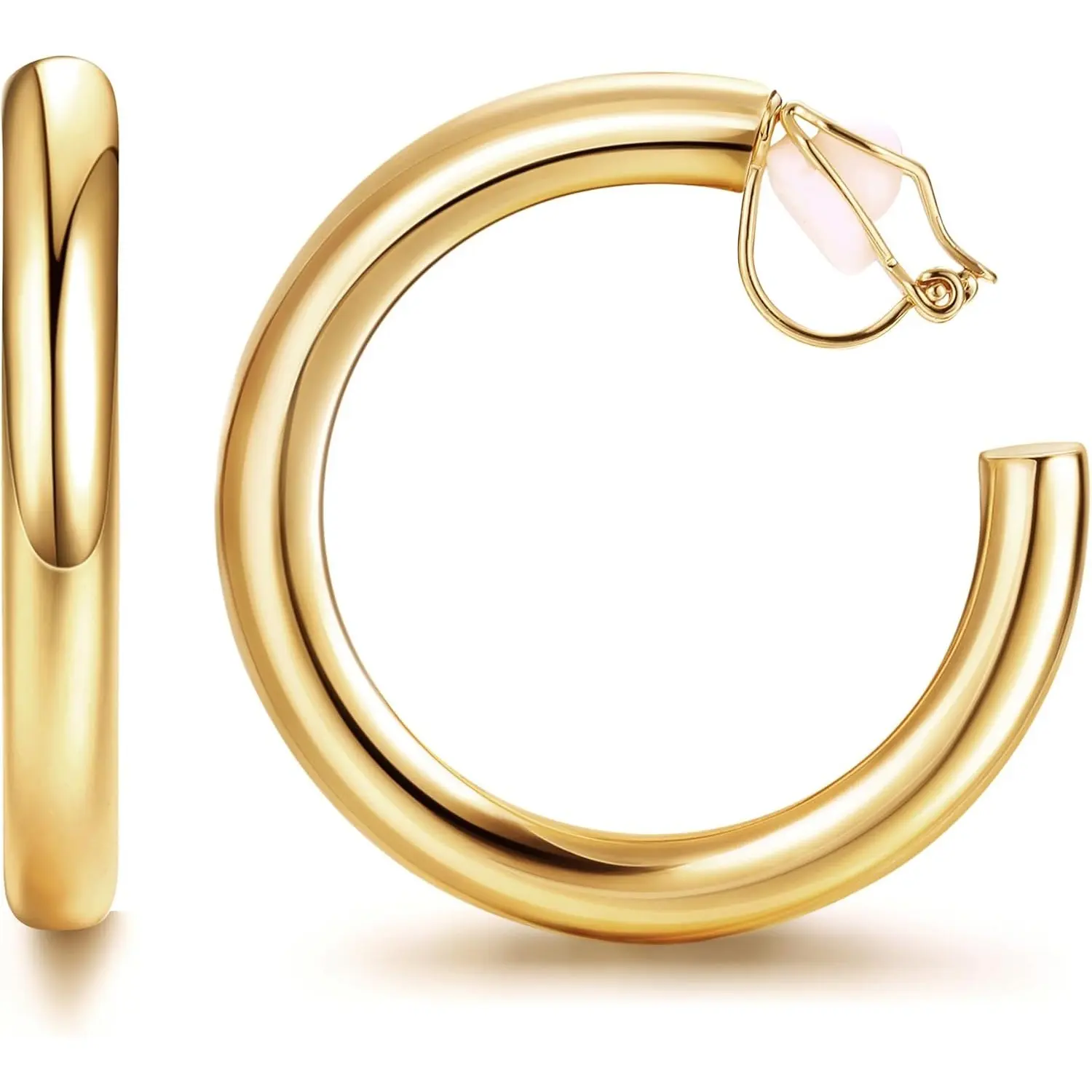 ORAZIO Plated Gold Clip on Earrings Women 14K Plated Gold Hoop Clip on Earrings Hypoallergenic Chunky Clip Earrings Non-Pierced Jewelry Lightweight