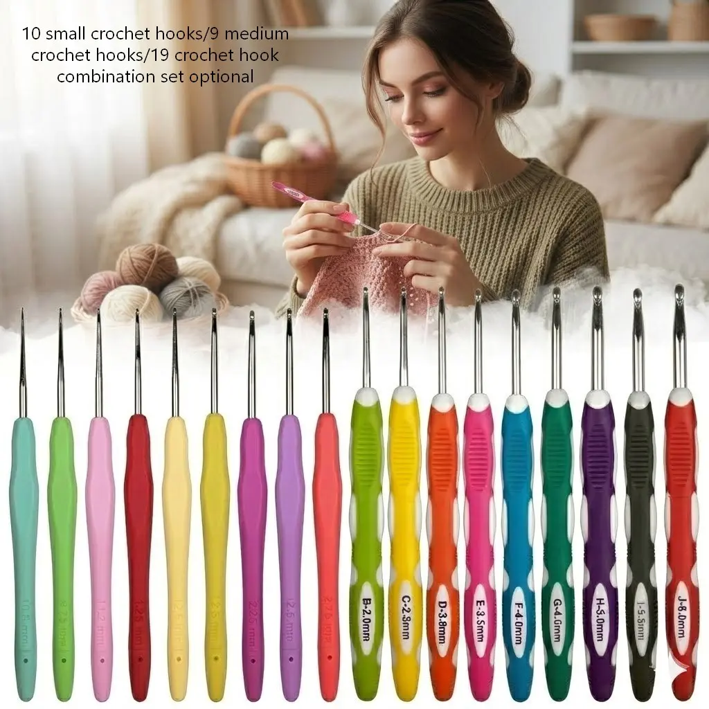 Luxury Crochet Hook Set, 9-19 Hooks, 2.0mm-6mm Metal Tips, Ergonomic Non-Slip, Soft Grip, Perfect Gift for Holidays, Crochet Tools
