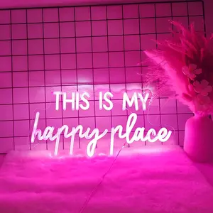 Neon Light My Happy Place, Bedroom Birthday Christmas New Year Decoration Gift, USB Powered, Adjustable Brightness, Festive Atmosphere