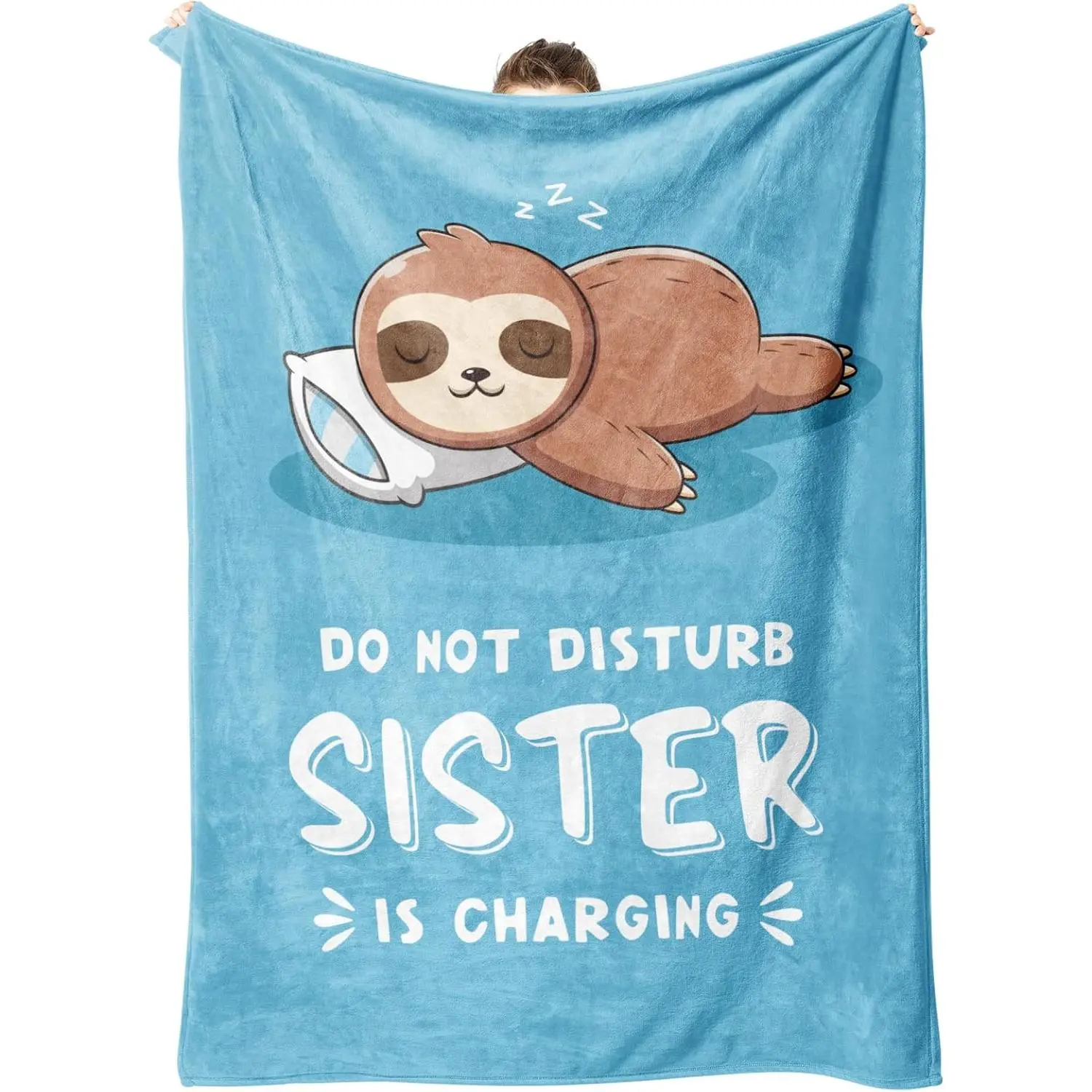 Funny Gifts for Sister, Sisters Birthday Gifts, Sis is Charging Sloth Blanket 50"x60", Present for Big Sisters from Sis Brother, Best Sis Ever Gift for Women, Super Soft Throws Blanket for Sister