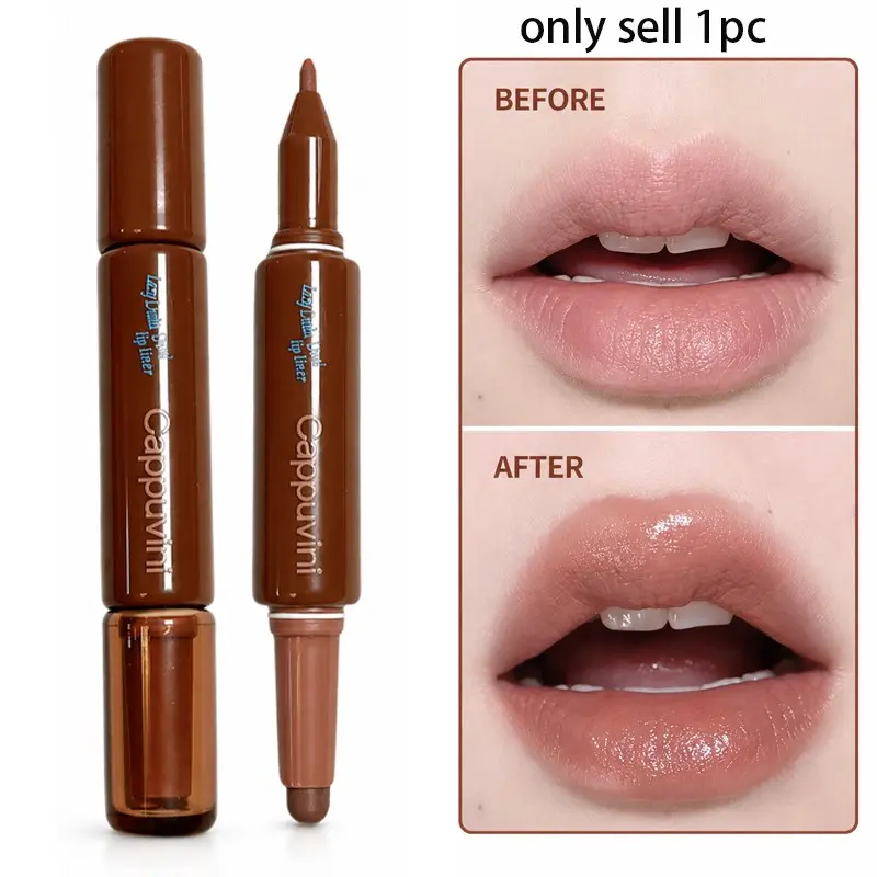 Cappuvini 2-In-1 Lip Liner + Gloss, Matte Nude Color, K-Beauty Lip Duo, Affordable Student Makeup, Single Item, No Alcohol or Aerosol