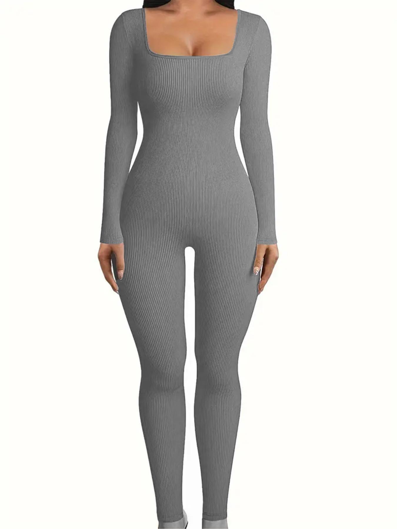 Women's Ribbed Thumb Hole Design Lounge Body Shaping Jumpsuit, Slim-Fitting Home Wear for All Seasons, Women's Loungewear Footed Jumpsuit