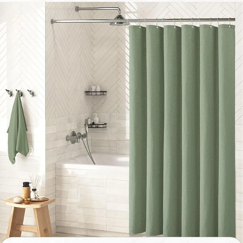 180x180cm Waffle Bath Curtain, Thickened Waterproof Mold-Resistant, 12 Hooks, Multi-Color Options, Casual Style, Bathroom Shower Curtain