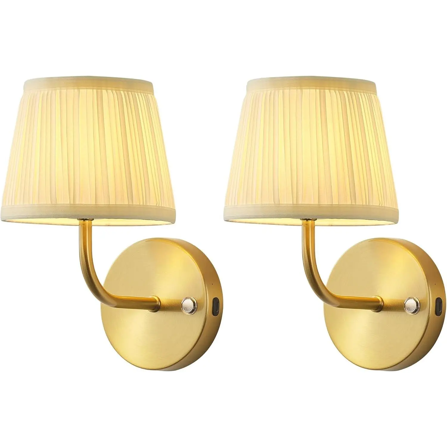 LED Cordless Gold H9.6 inch Small Wall Sconces Set of 2, Rechargeable 5200mAh Battery Operated Fabric Wall Lamp with Remote, Lighting for Living Room, Bedroom, Hallway, Bathroom, Stairs, Kitchen