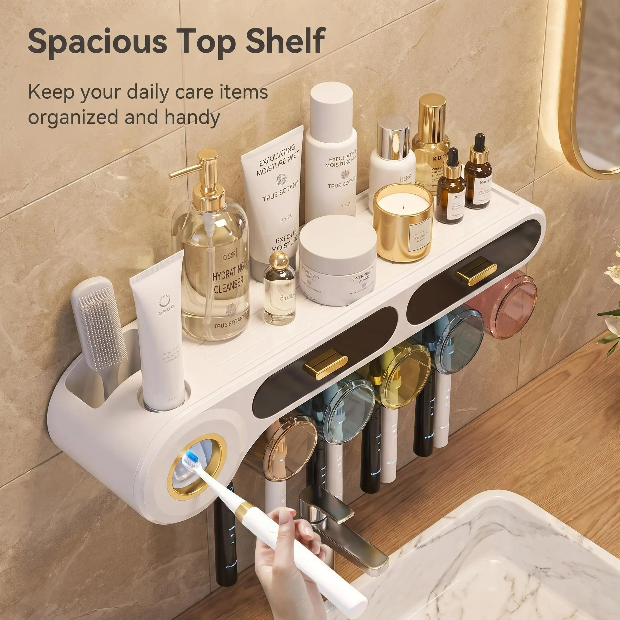No-Drill Wall-Mounted Toothbrush Holder, Space-Saving Design, Durable Material, Home Use, Cup Rack, Toothbrush Cup Organizer