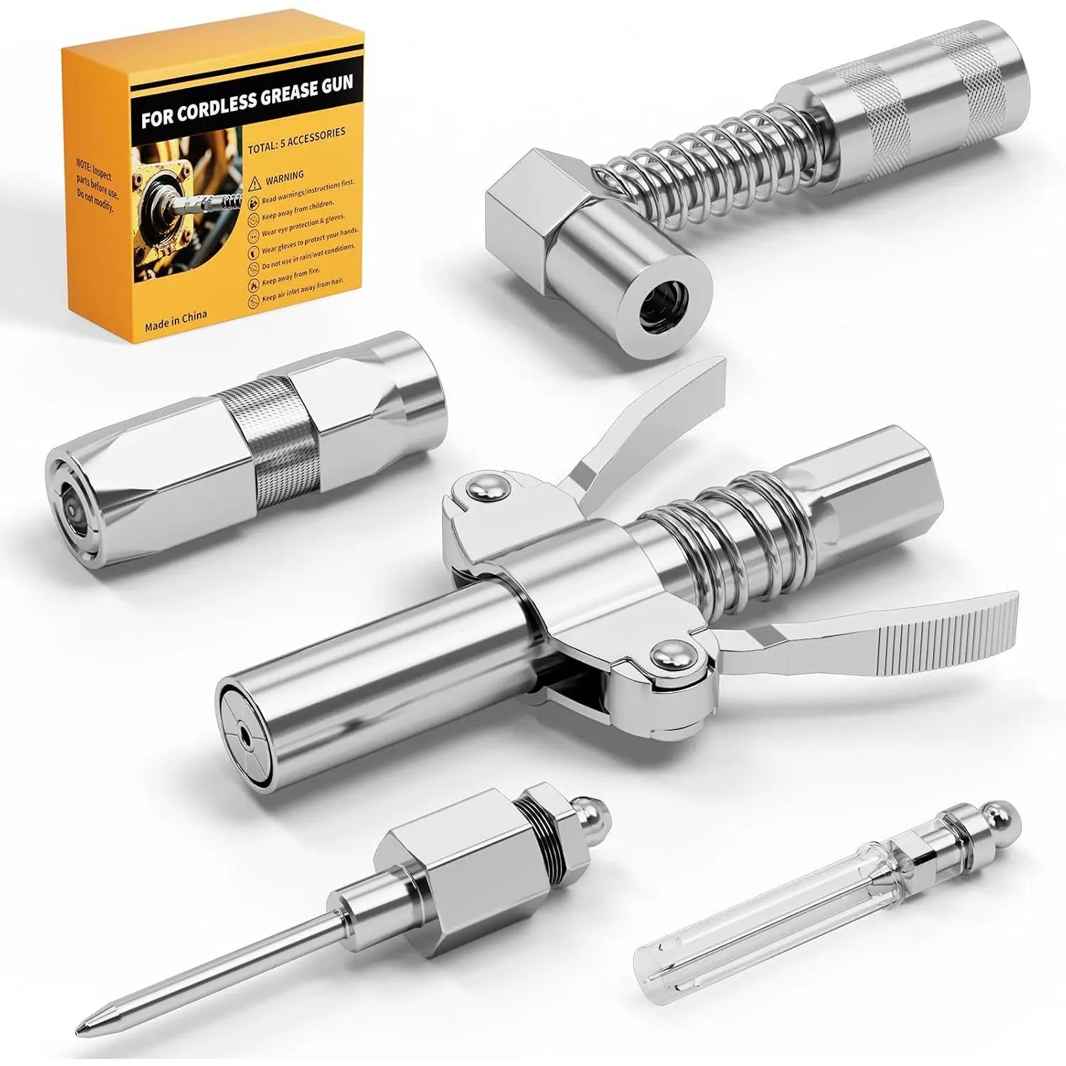 Gun Coupler Kit, 12000 PSI High Pressure Quick-Release Coupler, 90 Degree Gun Coupler Adapter & 2 Needle Tips for Greasing, Tight & Deep