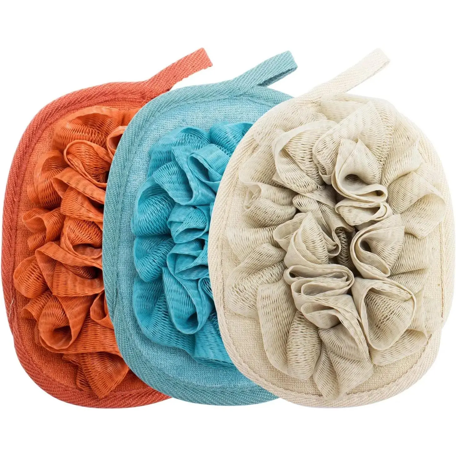 3-Pack Exfoliating Body Sponge Set - Mesh Pouf Brushes, Shower Glove, Flower Bath Ball Accessories for Gentle Exfoliation & Comfort