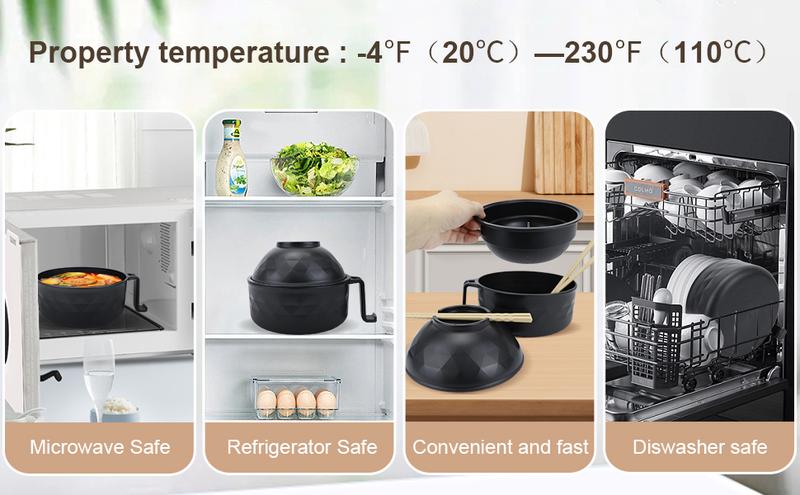 MIUVA Ramen Bowls Set with Microwave Soup Bowl Ramen Cooker BPA-Free Dishwasher Safe Includes Chopsticks Spoon Eco-Friendly PP Materials Quick Convenient Tableware Sets Thanksgiving tableware Value Pack Christmas Gift Set Stock Up  Filter Cover