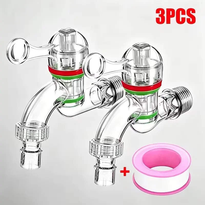 3pcs Durable Transparent Plastic Faucets, Threaded Quick-Open, Splash-Proof for Garden Kitchen Washer, Frost-Resistant