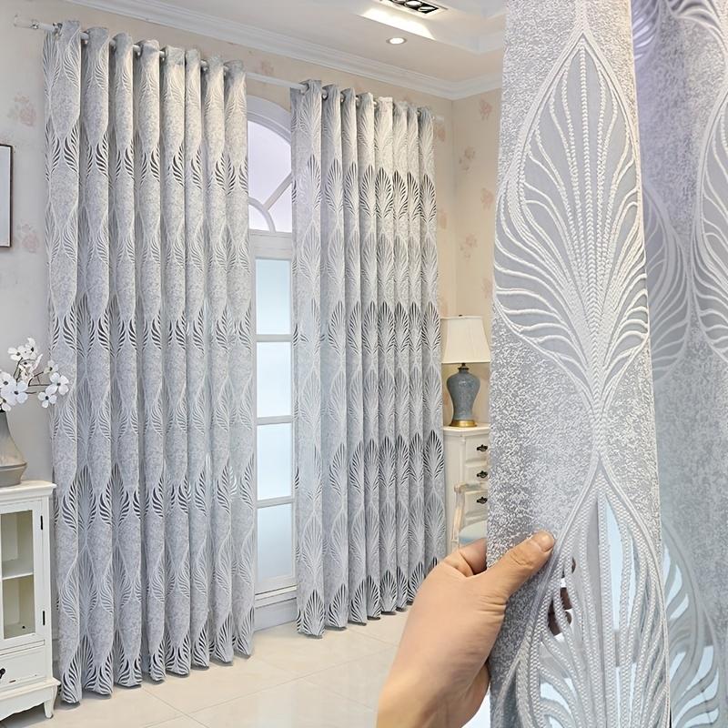 Vintage Leaf Pattern Hollow out Design Curtain, 1 Count Semi Blackout Decorative Curtain, Household Decoration Window Curtain for Living Room Bedroom