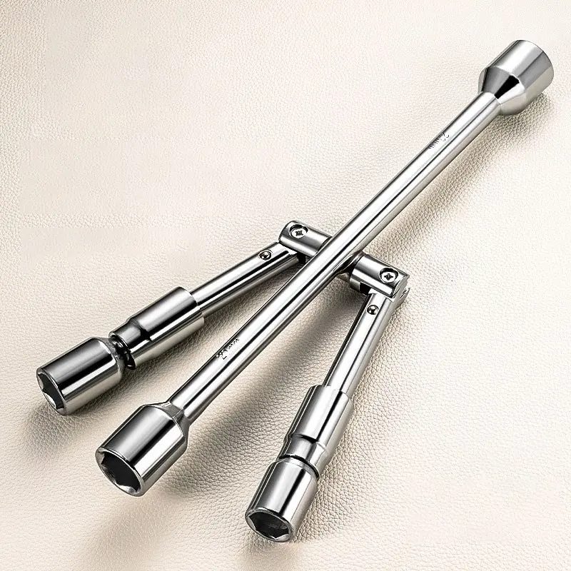 1Pc 4-Way Foldable Cross Lug Wrench, Heavy Duty Carbon Steel Tire Change Wrench, Chrome Plated Multi-Size Universal Car Wheel Repair Tool, Tire Changer Tool, Car Repair Tools