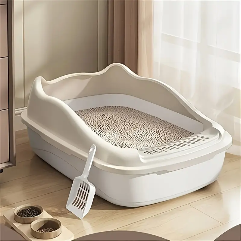 1pc Extra Large Semi Enclosed Cat Litter Box, Anti Litter Tracking Kitten Potty Pan, Small Size Litter Tray for Young Kittens, Comes with Random Color Cat Litter Scoop Indoor Cat Supplies
