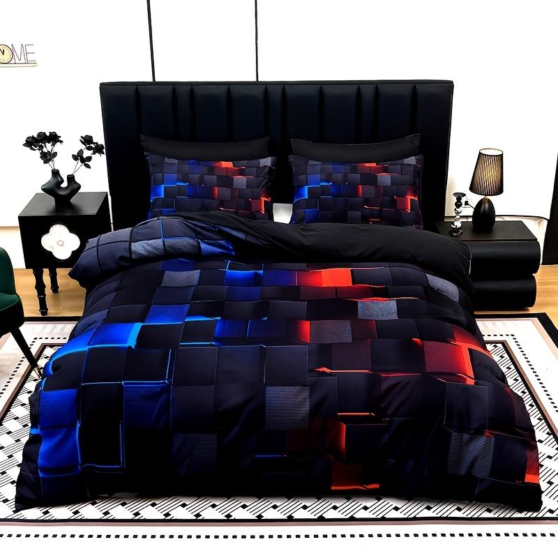 3 cool tech digital printed material quilt cover sets, four-season products, in red and blue, with four sizes (twin bed, double bed, queen size bed, king size bed) (1 bedspread + 1/2 pillowcases, no filling)