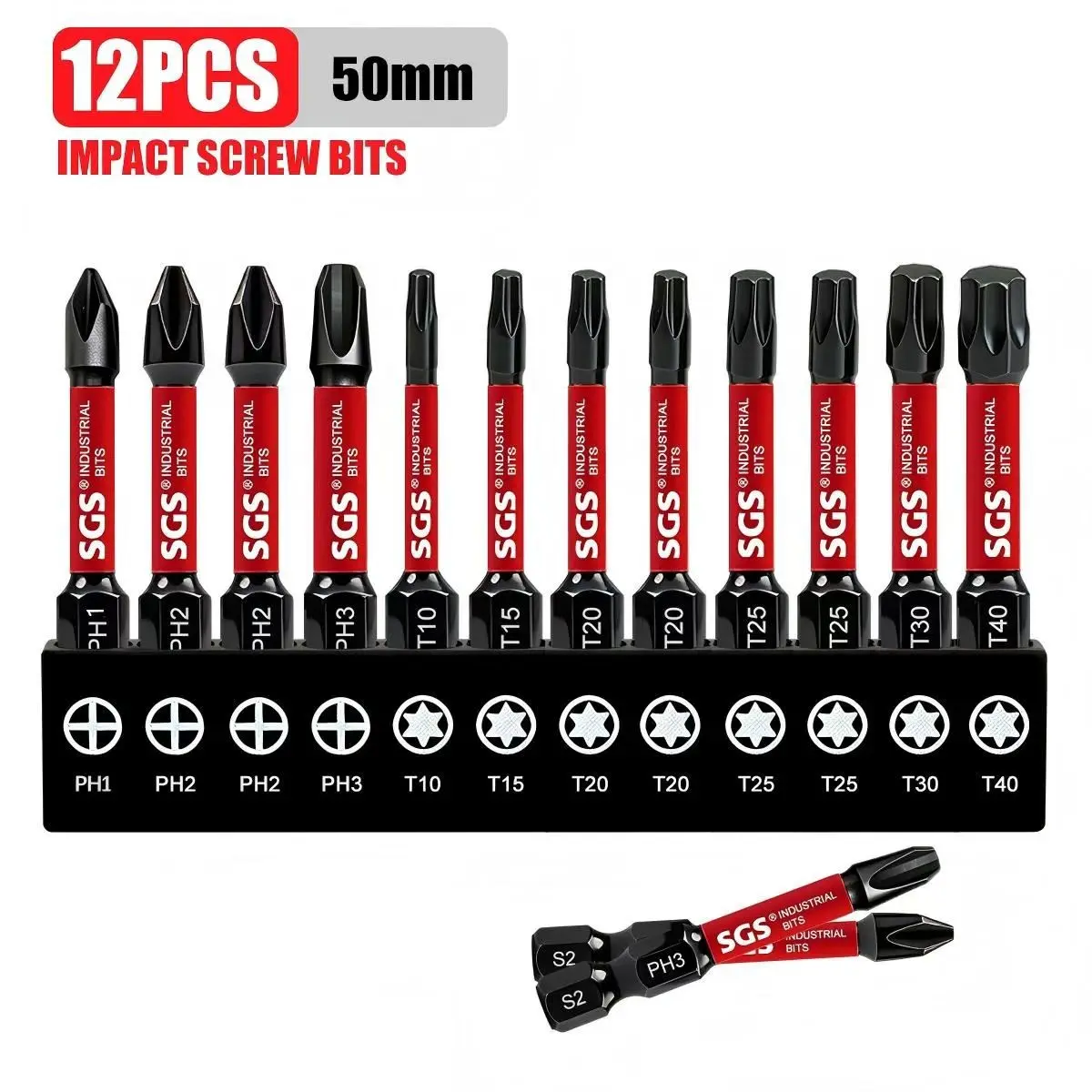 Wear-resistant & Break-proof Electric Screwdriver Bit Set, 12Pcs Mixed Phillips & Torx Impact Metal Bits, Screwdriver Drill Bits, 50mm Standard Length, High Hardness S2 Steel, Universal Consumables for Industrial, Auto Repair & Household Disassembly