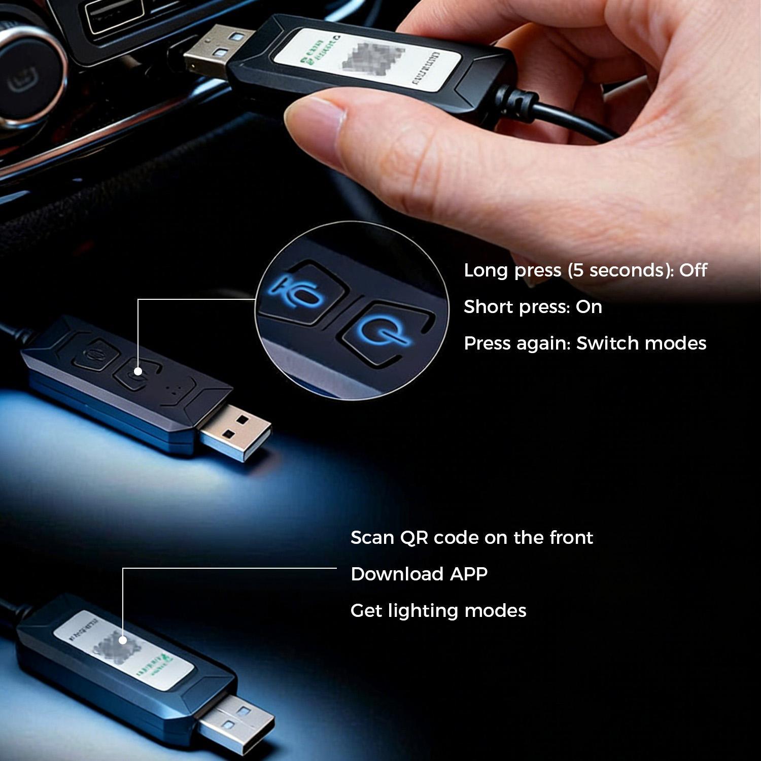 110cm Car LED Light, RGB Car Interior Atmosphere Lamp strip,USB Powered Center Console Dashboard Acrylic Lamps Strip APP Remote Control