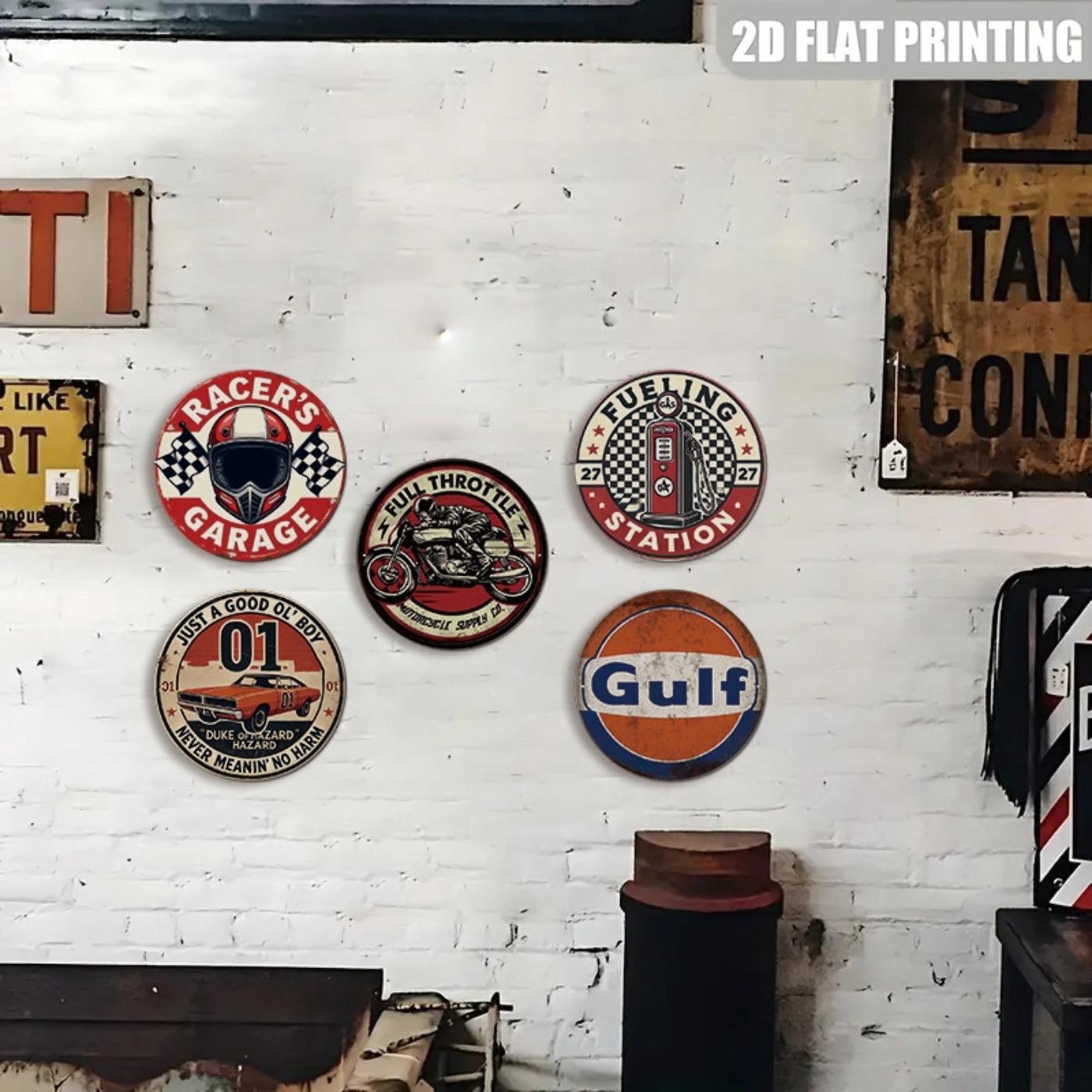 5 Pieces Retro Gulf & Racer's Garage Style Tin Plate Painting ...