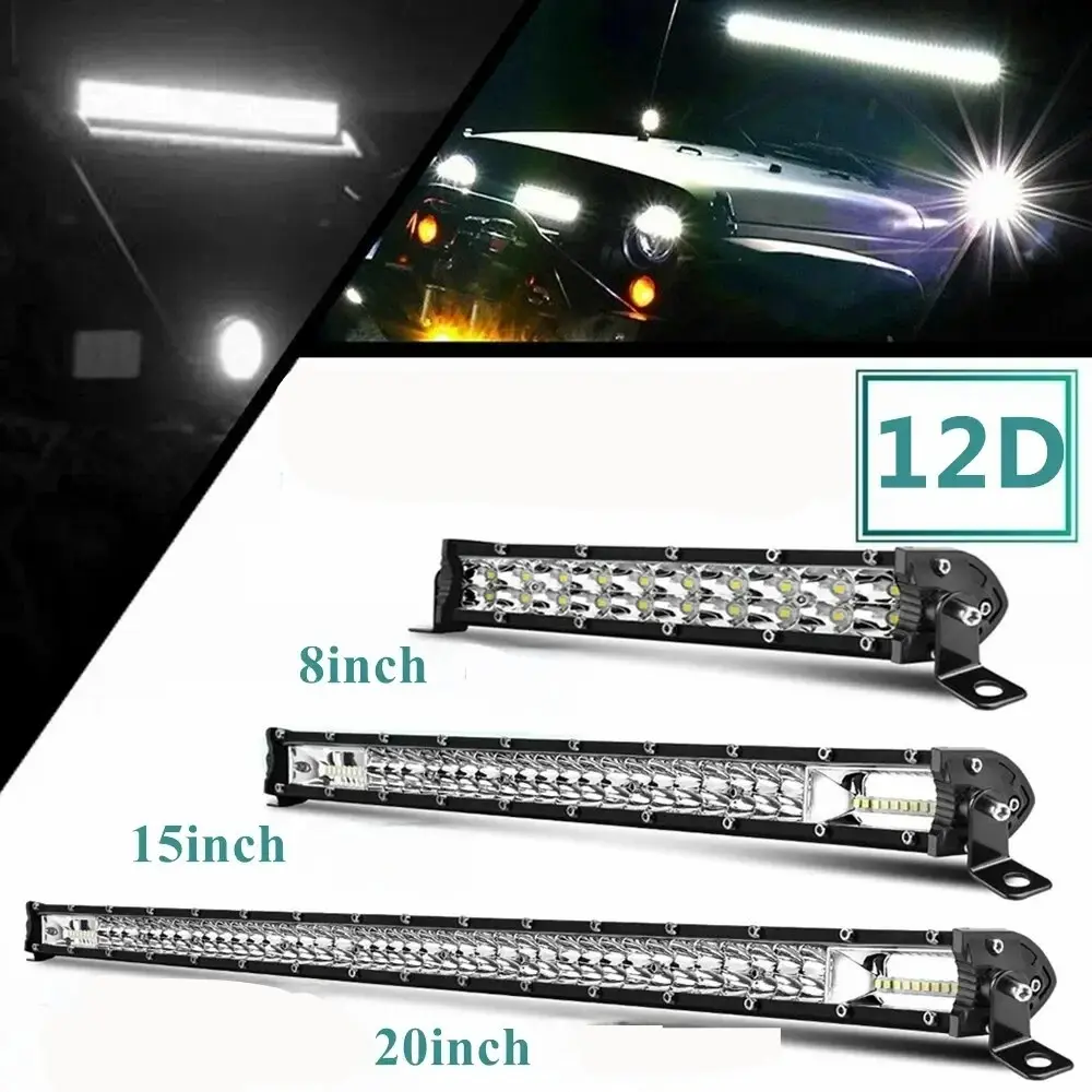Super Slim 12D LED Light Bar 8" 14" 20", Flood Spot Combo Beam for 4x4 Truck Atv Suv Boat, Led Offroad Lights, Dual Row Waterproof Fog Driving Work Light 12V 24v