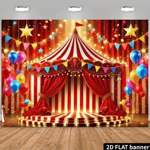 Joyful Circus Carnival Theme Backdrop, Red & White Striped Tent Party Banner, Kids Birthday Photo Booth Prop, Stage Performance Tapestry