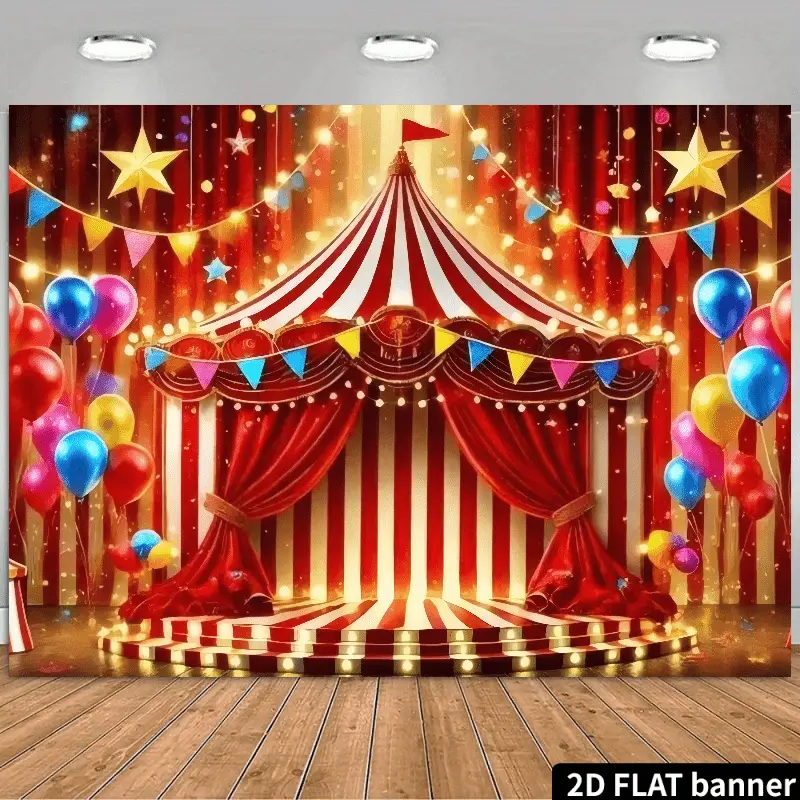 Joyful Circus Carnival Theme Backdrop - Red & White Striped Tent Banner, Cozy Room Decor Wall Hanging, Kids Birthday Photo Booth Prop, Stage Performance Tapestry