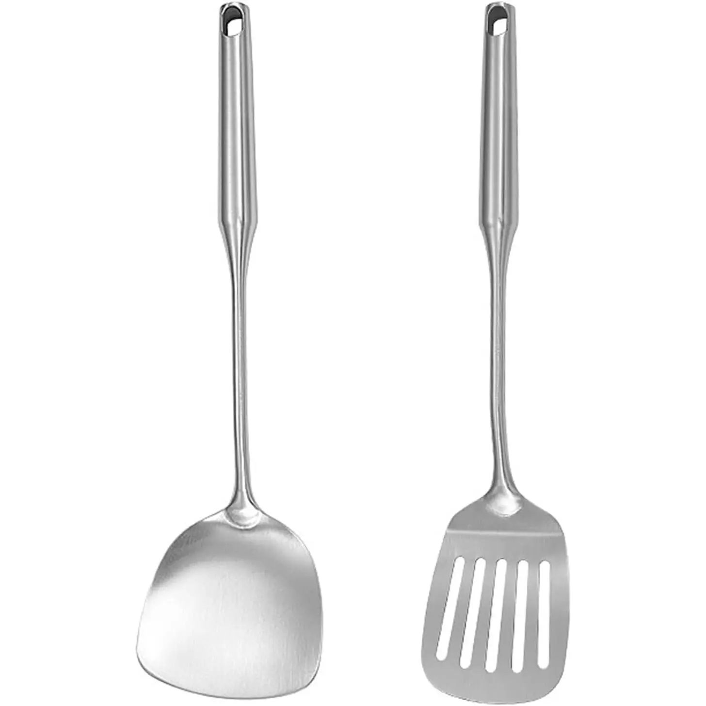 2-Piece Stainless-Steel Spatula Set - Slotted Turner, Wok Spatula, Heavy-Duty Solid Metal Kitchen Utensils for Cooking