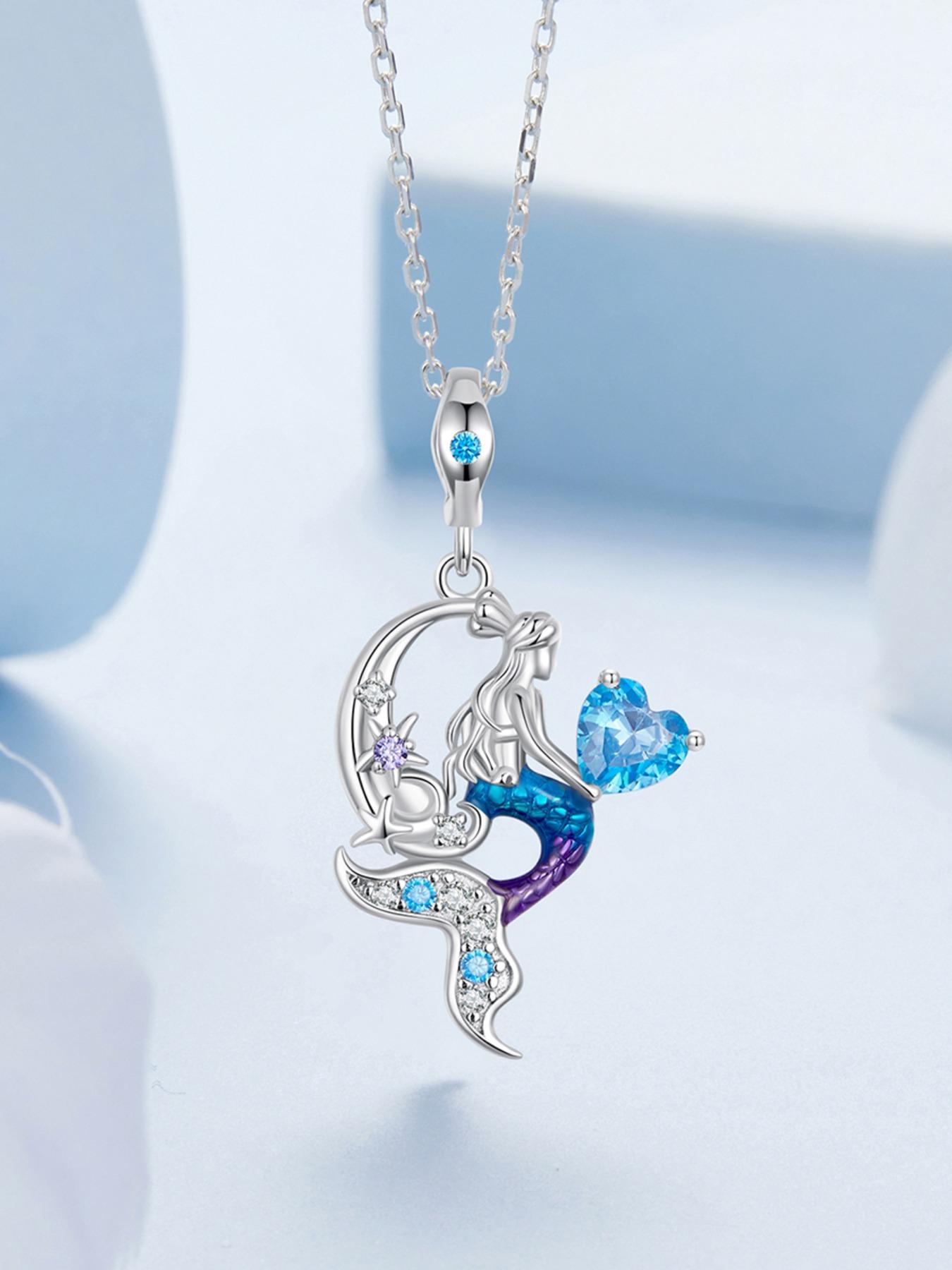 925 Sterling Silver Fashion Mermaid Design Pendant Necklace for Women, Elegant Romantic Jewelry for Party, Daily Decor, Trendy All-match & Exquisite Jewelry for Birthday Gift, Marine Life Pendant