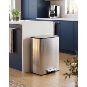 Space Saving Rectangular Stainless Steel Step Trash Can with Soft Close Lid & Detachable Inner Bucket, 3.4Gal 4.8Gal Two Sizes White Silver, Garbage Bin for Kitchen Bathroom Office