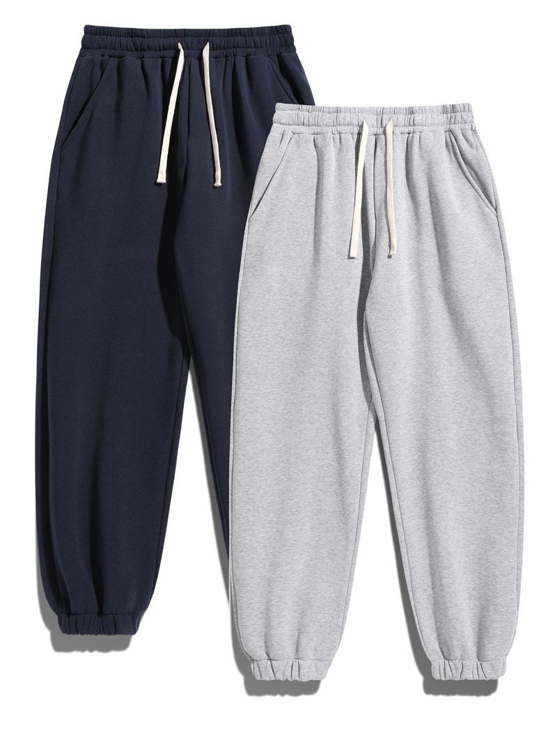 Men's Solid Thermal Lined Drawstring Waist Jogger Pants, Casual Comfy Regular Fit Trousers for Fall & Winter, Men's Bottoms for Daily Wear, Casual Sports Trousers