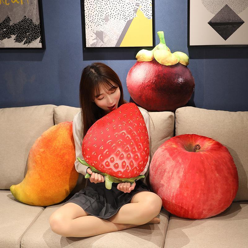 3D Simulation Fruit Vegetable Stuffed Plush PillowToys Creative Realistic Strawberry Durian Cushion Home Decor Kids Funny Gift
