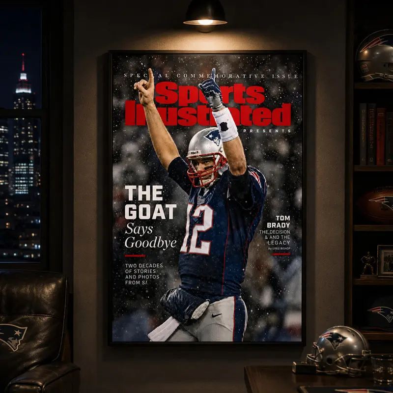 Tom Brady Sports Illustrated Poster, Football Legend Wall Art, Iconic Athlete Print for Sports Fans, Office, or Man Cave Decor, Sports Wall Art, Football Fan Gift, Gym Wall Decor, NFL Wall Art, Football Room Decor, Game Day Decor, Athlete Poster