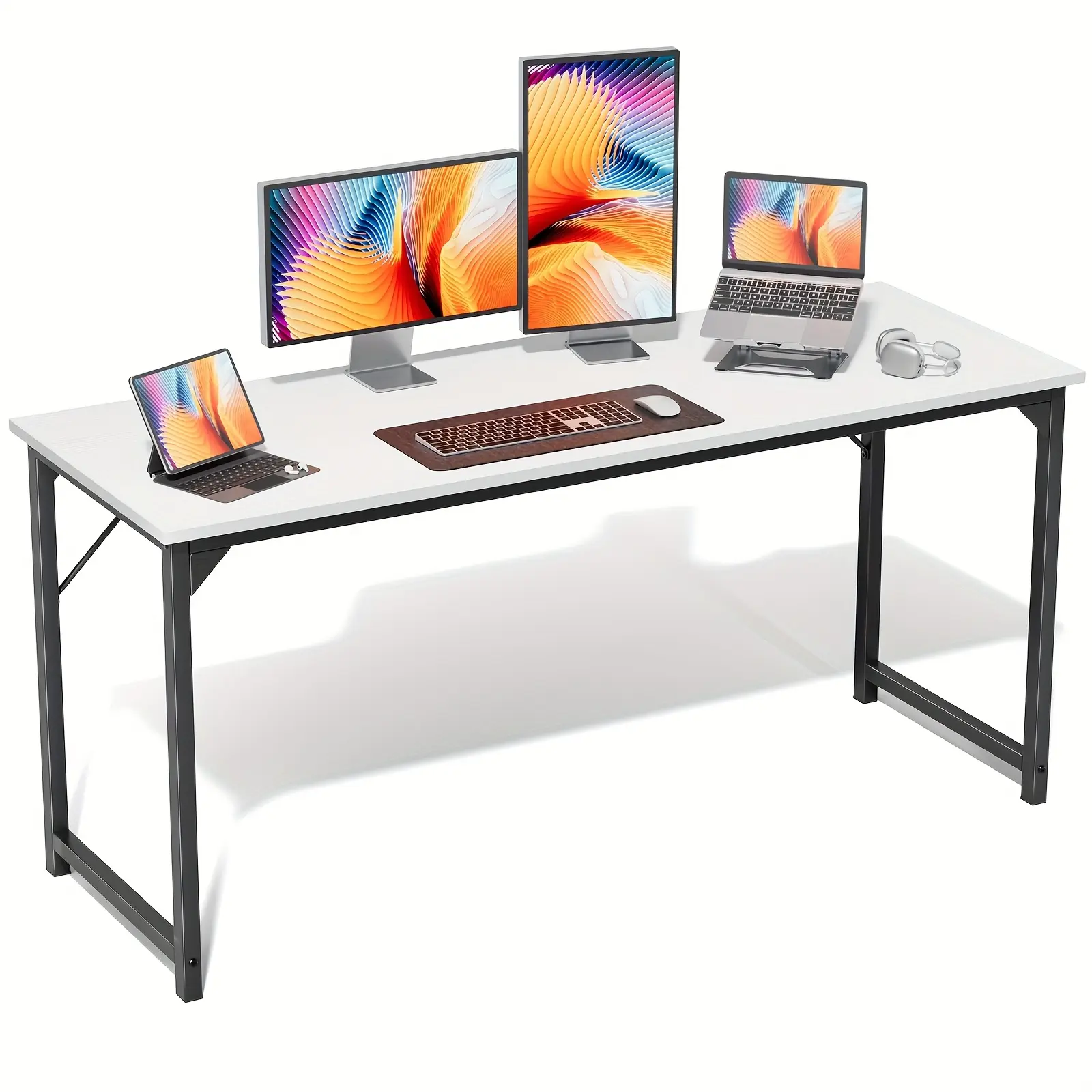 47 Inch Modern Computer Desk for Small Spaces |   Black Metal Desk with Storage and Headphone Hook, Independent Stand, Color