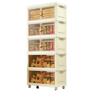 5 Tier Wheeled Stackable Plastic Storage Containers, Folding Collapsible Bins for Garage, Closet & Home Storage