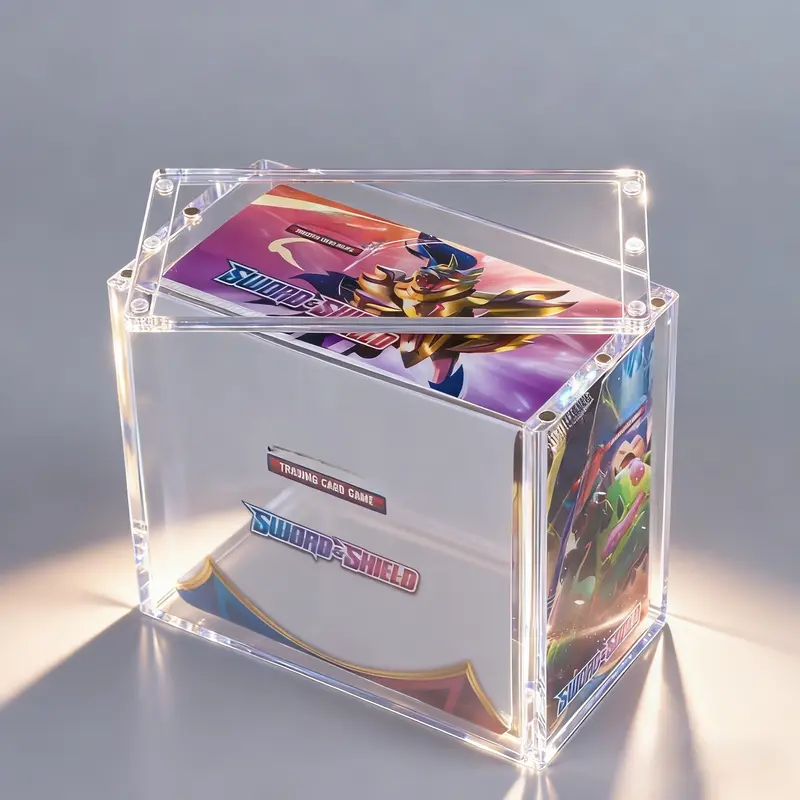 Booster Box Protective Case, 5mm Acrylic Material, Trading Card Display Storage, Transparent Magnetic Design with Top Opening, Collectible Cards Accessory