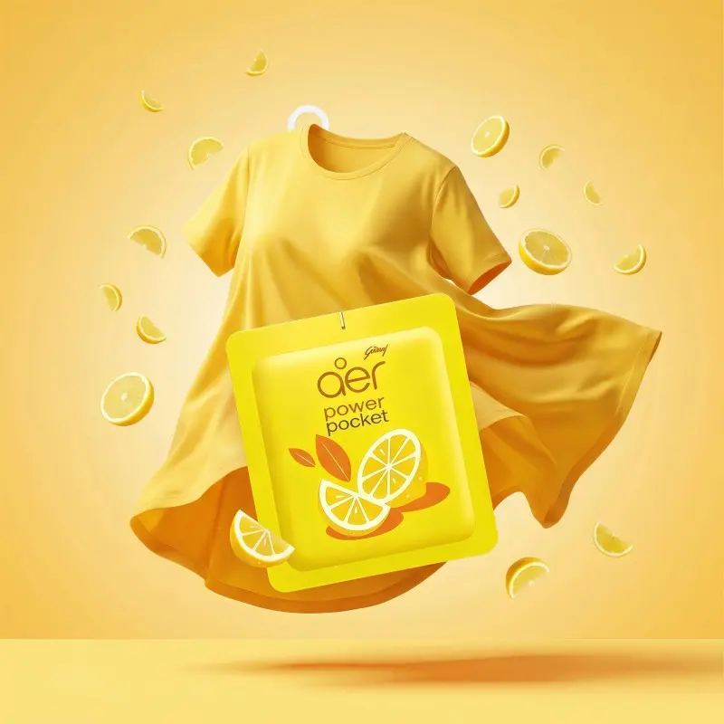 Godrej Aer Power Pocket Lemon 6-Pack Hanging Home Air Freshener, Solid Tablets, No Flammable Liquid, Ideal for Household Use