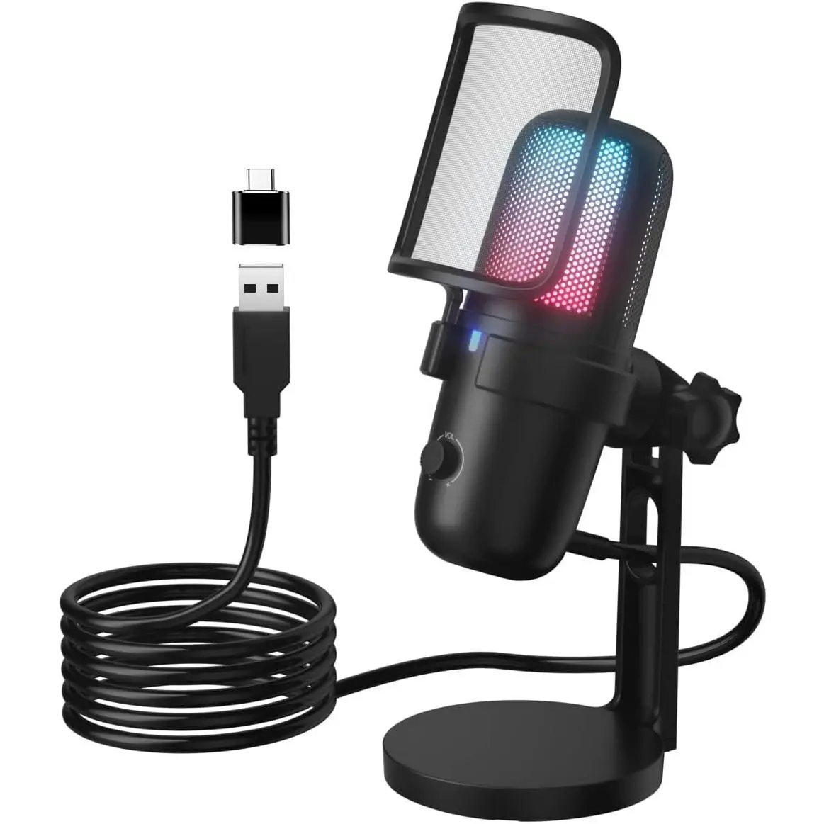 M-640S Wired USB Microphone, 96KHz/24BIT Studio Condenser Mic with RGB Lighting, Cardioid/Omni  Pickup , Tap Mute & Volume Control, Type-C for Streaming, Recording, Gaming, Podcasting