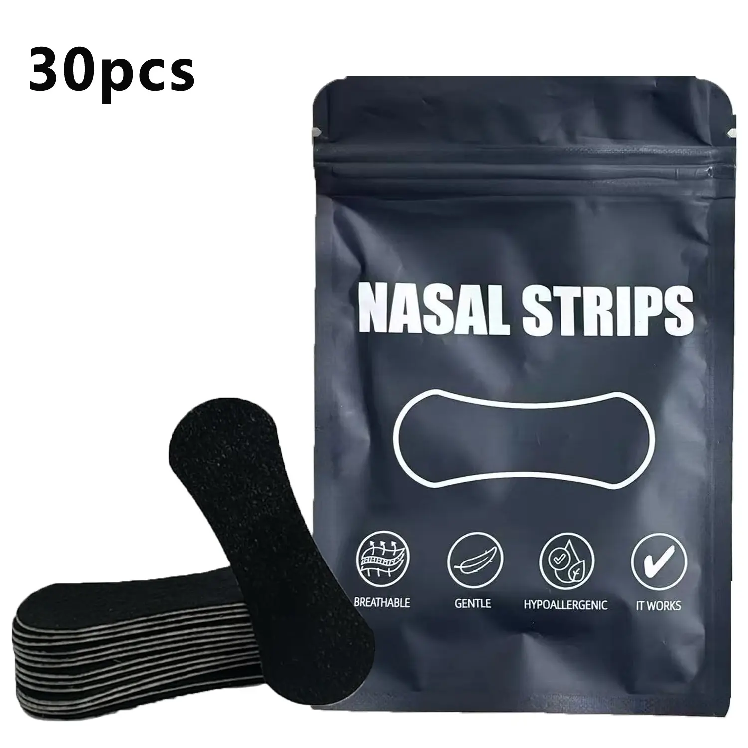30-Pack Nasal Strips for Snoring and Sleep, Oil-Resistant and Sweat-Proof, Outdoor Sports Nose Strips, Enhanced Adhesive, Physical Snore Relief