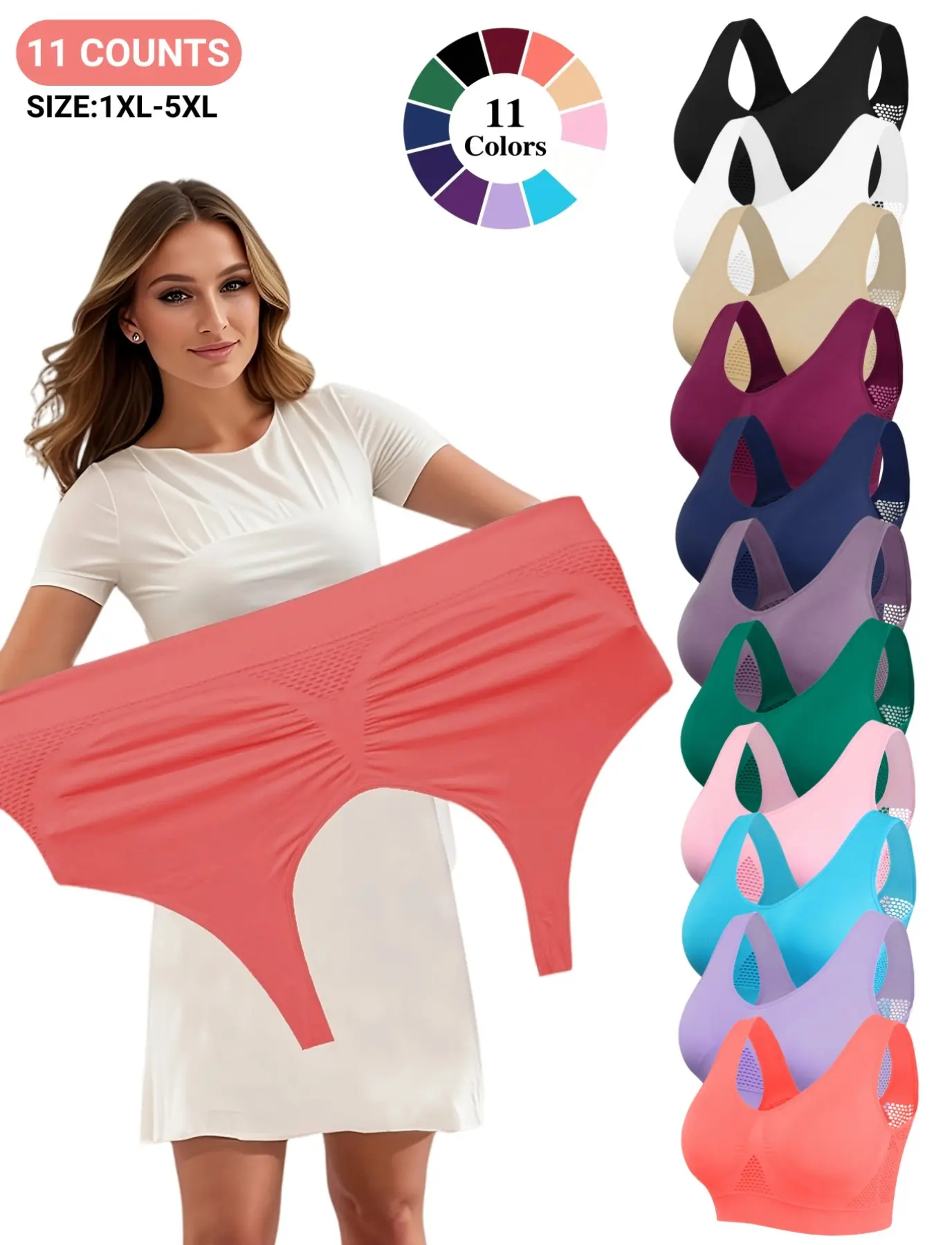 Multi-Color,Plus Size Women's Seamless Soft Comfortable Everyday Bra, Casual, Breathable Mesh Wide Strap Bra, Elastic Skin-Friendly Vest,No Padding,Perfect for Sleep,Home Wear,All Seasons Daily Wear