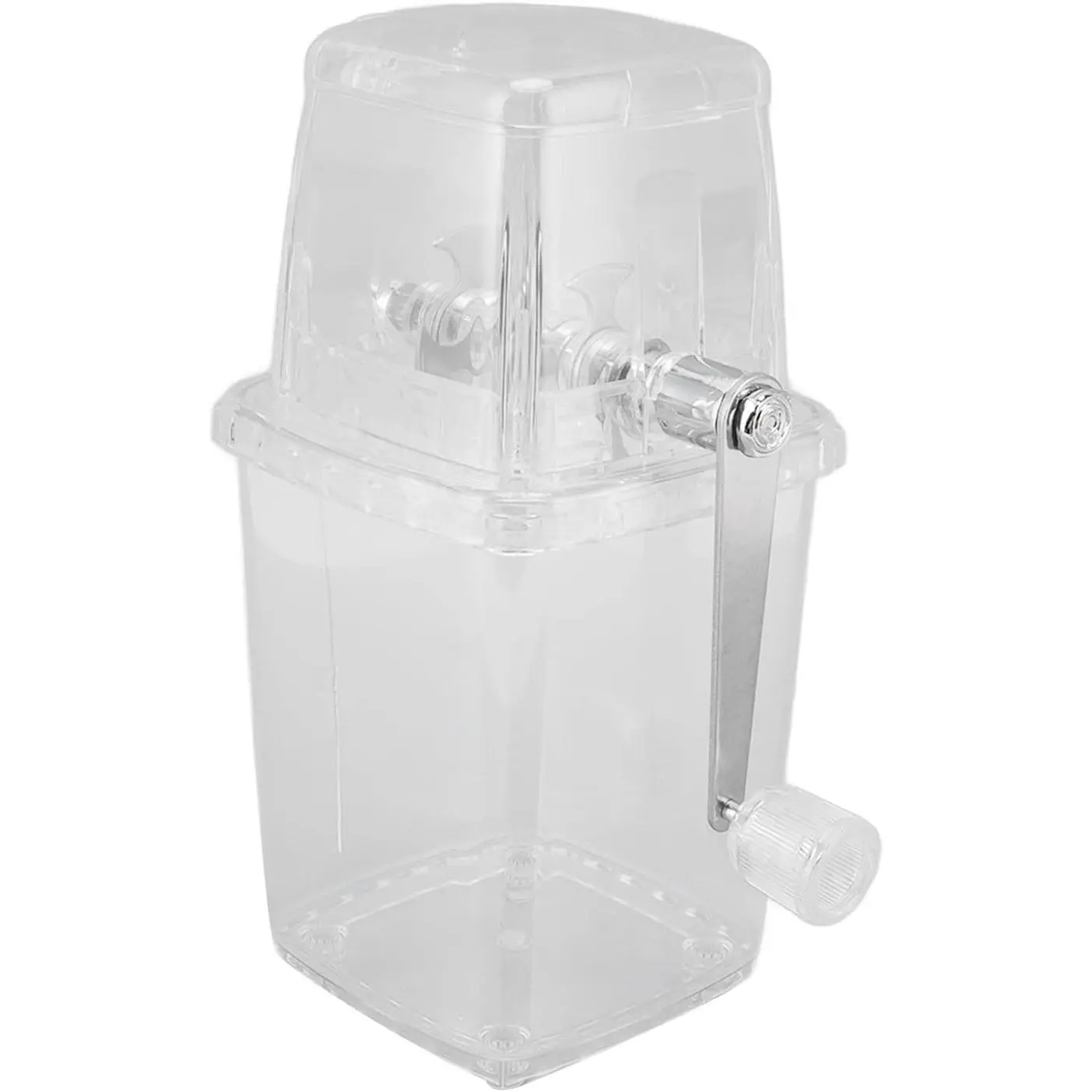 Hand Cranked Manual Ice Crusher, Clear Rustproof Multifunctional Crushed Ice Maker with Stainless Steel Blades, Durable for Home Kitchen Bar (Transparent)