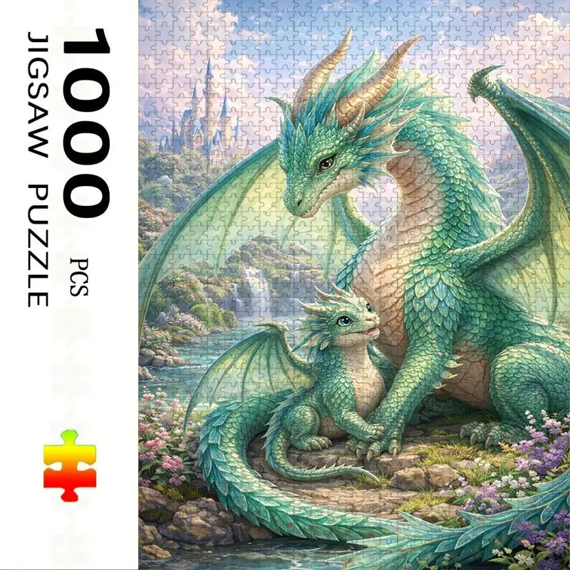 1000 Piece Dragon Mom and Baby Puzzle, Large Adult Family Interactive Toy, DIY Home Decor, Holiday Scene, Durable Puzzle Gift