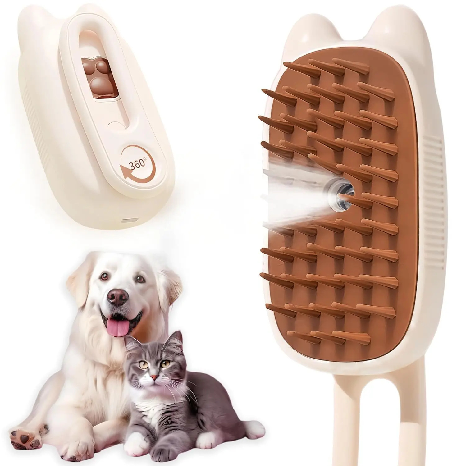 Cat Brush Cat Steam Brush Rechargeable Steamy Pet Grooming For Shedding, Water Spray Massage Brushs, Dog Hair Removal Self Cleaning Brushs Steamer Wet Spa Comb (Pink)