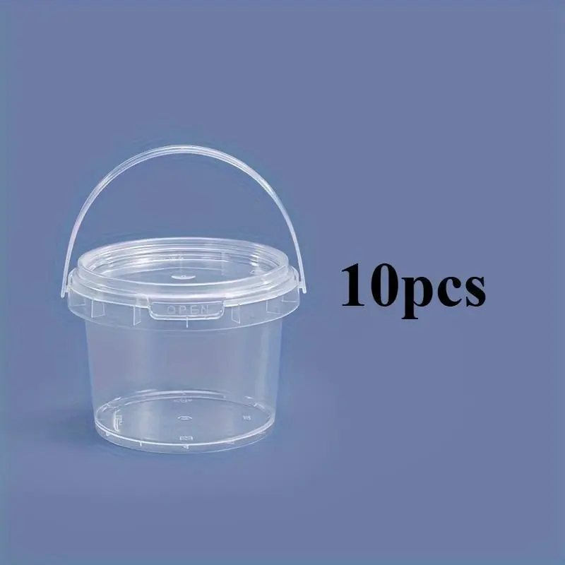 10pcs Clear Slime Containers With Lids And Handles, Plastic Storage Bucket Containers, Clear Slime Storage Case For Slime DIY Art Craft, Pigment, Small Tools, Part Material, Craft Supplies Storage And Organization