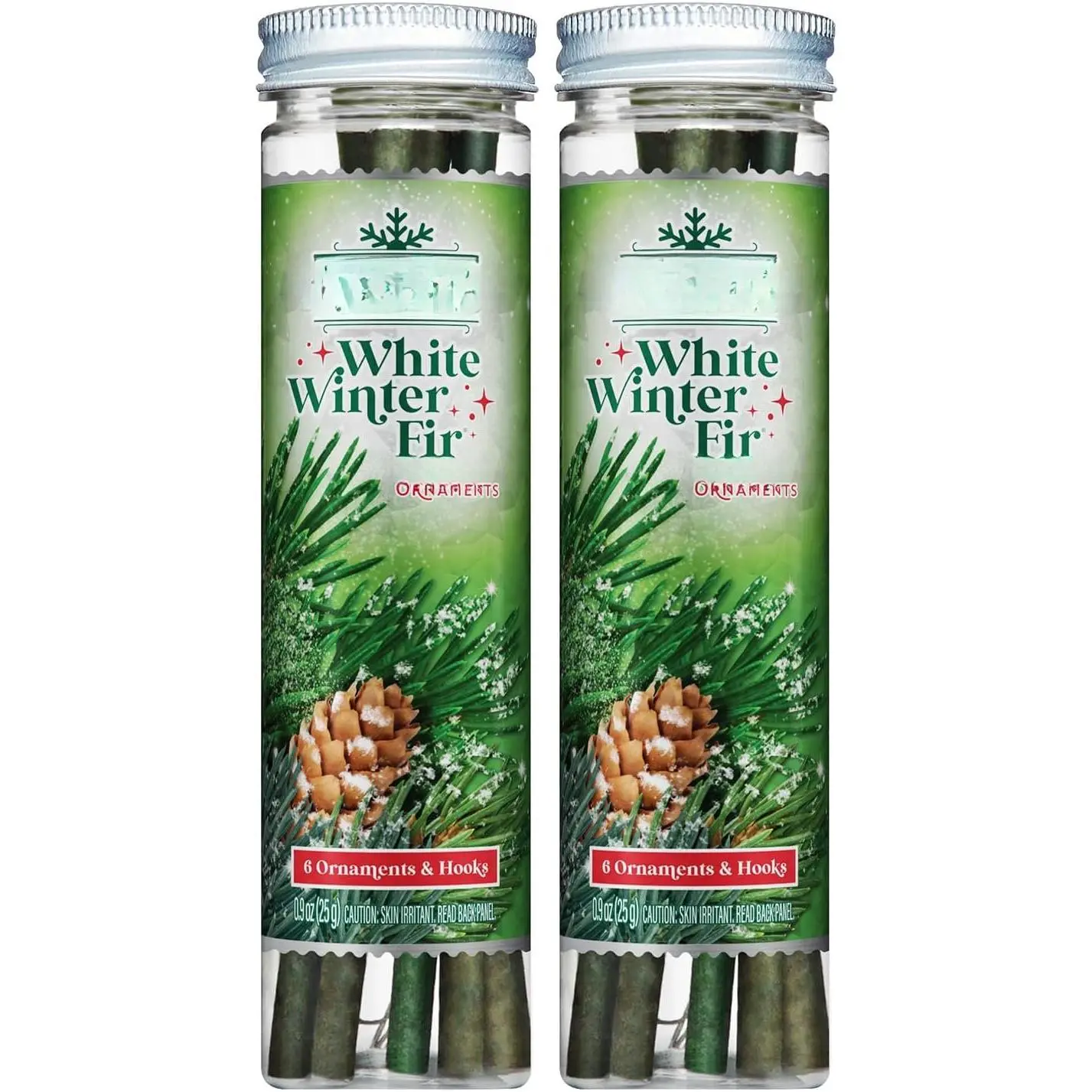 White Winter Fir Scented Christmas Ornaments 2 Pack | 12 Sticks and Hooks
